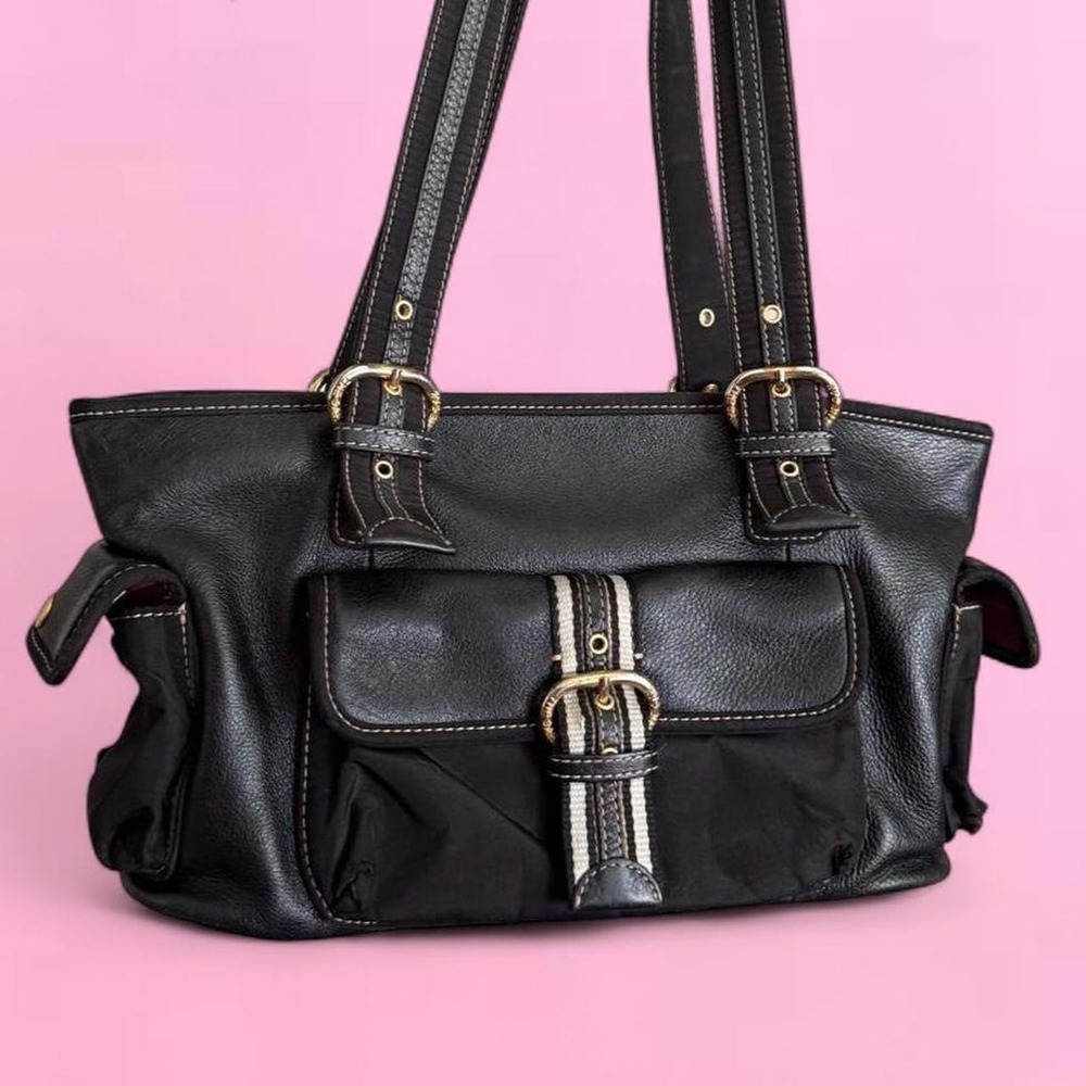 The Sak Women's Black Leather Shoulder Bag Multi Pocket Utility Y2K Boho Tote